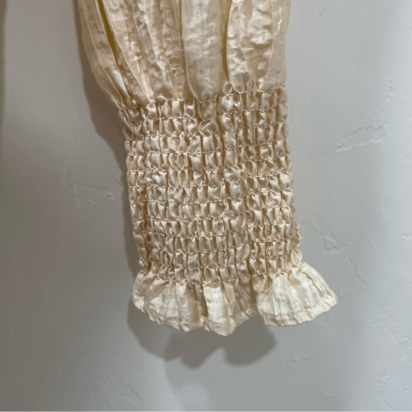 NWT NBD Chiara Top Womens Small Champagne Long Puffed Sleeve Tafetta Wrap Tie - Picture 7 of 16